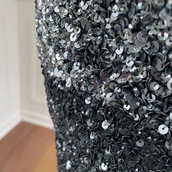 French Connection Sequin Cocktail Dress Metallic Colorblock Stripe Gold Silver 4 - Picture 8 of 10